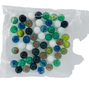 Marbles Lot Vintage Glass White Black Ribbon Clear Green Yellow Blue Red Lot 50
